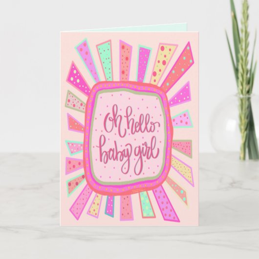 Hallo Baby Meisje Leuk Roze Modern Whimsical Kaart (Voorkant)