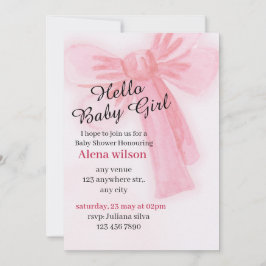 Hallo baby meisje | Waterverf Baby Shower Uitnodig Kaart