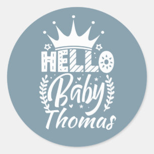 hallo Baby met de naam Blauw van Crown Baby Ronde Sticker