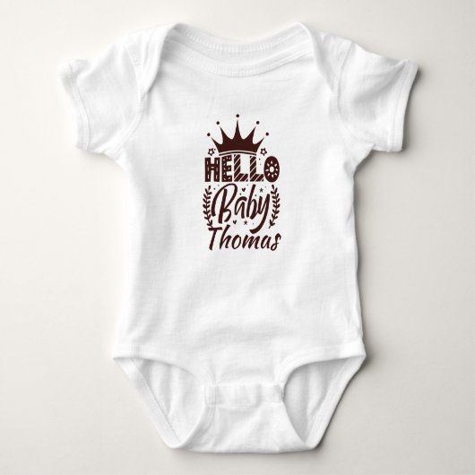 Hallo Baby met Kroon Baby's Naam, Chocolade Bruin Romper (Voorkant)