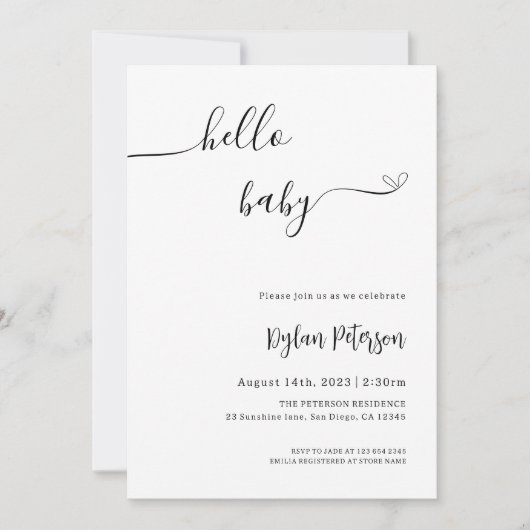 hallo Baby | Minimale uitnodiging tot Baby shower (Voorkant)