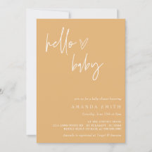 hallo Baby minimalist Mustard Boho Baby shower Inv