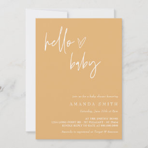 hallo Baby minimalist Mustard Boho Baby shower Inv Kaart