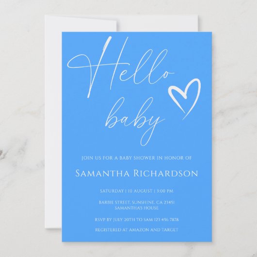 Hallo Baby Minimalistisch Blue Boy Baby shower Kaart (Voorkant)