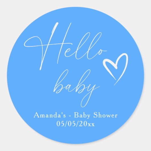 Hallo Baby Minimalistisch eenvoudig blauw Ronde Sticker (Voorkant)