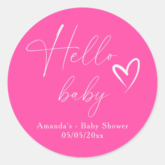 Hallo Baby Minimalistisch eenvoudig roze Ronde Sticker (Voorkant)