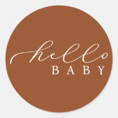 Hallo Baby Minimalistisch Script-Baby shower Ronde Sticker (Voorkant)