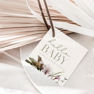 HALLO BABY Minimalistische Sage & Ivoor Welkom Bedankjes Labels