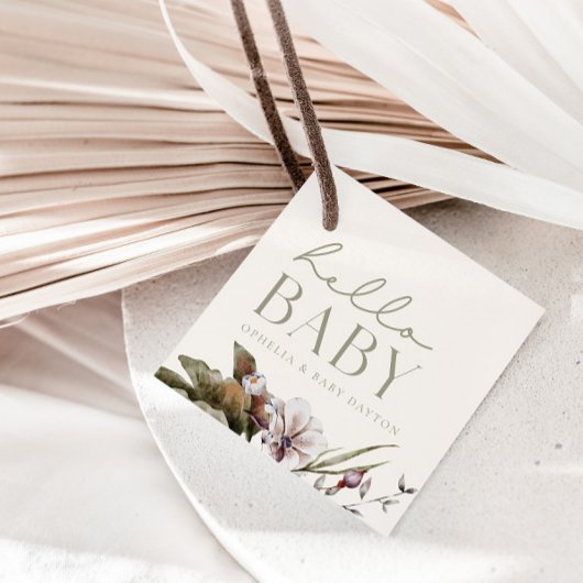 HALLO BABY | Minimalistische Sage & Ivoor Welkom Bedankjes Labels