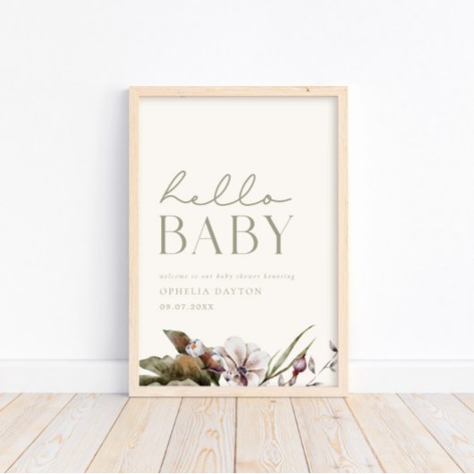 HALLO BABY | Minimalistische Sage & Ivoor Welkom Poster
