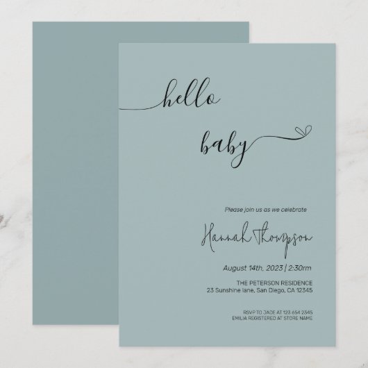 hallo Baby, minimalistische uitnodiging tot Baby s (Voorkant / Achterkant)