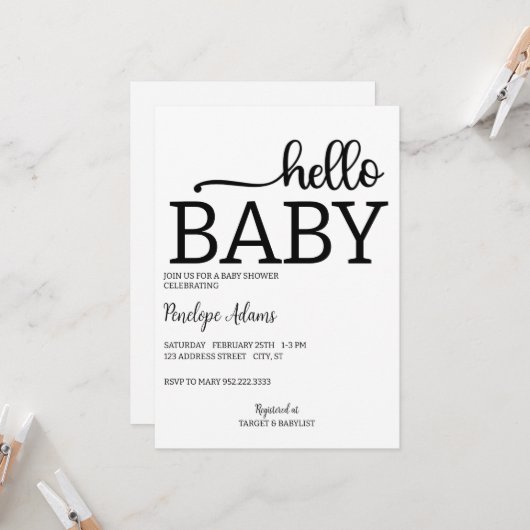 hallo Baby minimalistische uitnodiging tot Baby sh (Voorkant / Achterkant in situ)