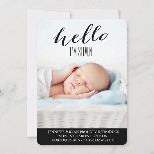 hallo BABY MODERN BIRTH ANNOUNCEMENT FOTOCARD Aankondiging (Voorkant)