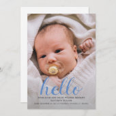 hallo Baby Modern Boy Geboortedatum Fotokaart (Voorkant / Achterkant)