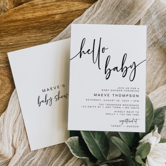 Hallo Baby Modern Classic Baby shower Invitation Kaart