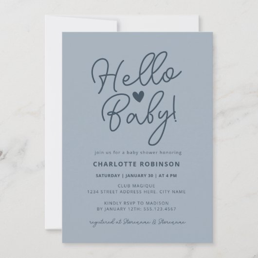 hallo Baby Modern Cute Dusty Blue Boy Baby shower Kaart (Voorkant)