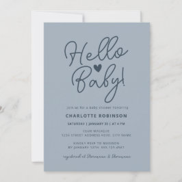hallo Baby Modern Cute Dusty Blue Boy Baby shower Kaart