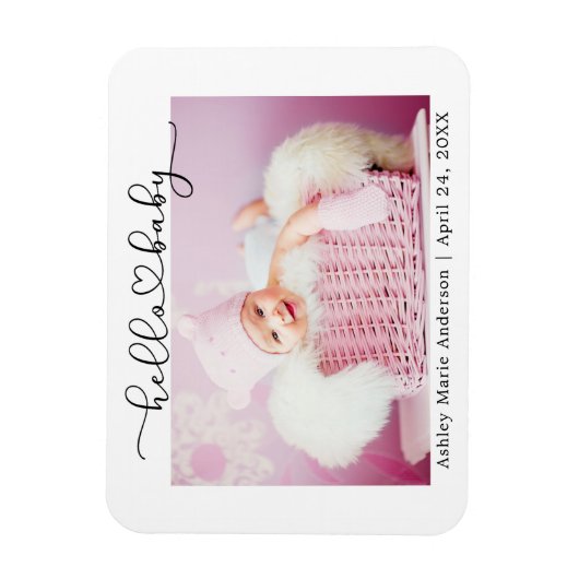 Hallo Baby Modern kalligrafiescript Heart Magneet (Verticaal)
