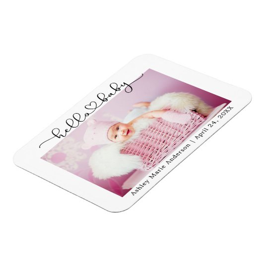 Hallo Baby Modern kalligrafiescript Heart Magneet (Linkerzijde)