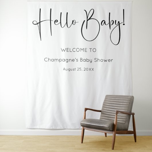 Hallo Baby Modern Script Baby shower Achtergrond Wandkleed (In situ)