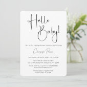 Hallo Baby Modern Script Baby shower Invitation Kaart (Staand voorkant)