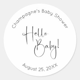 Hallo Baby Modern Script-Baby shower Ronde Sticker