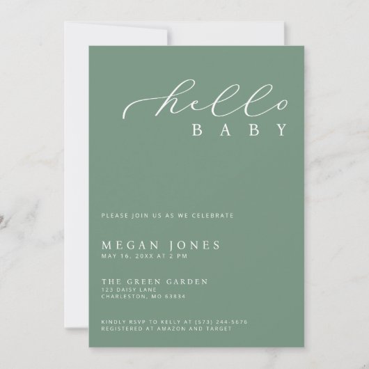 Hallo Baby Modern Script Minimalistisch Baby showe Kaart (Voorkant)