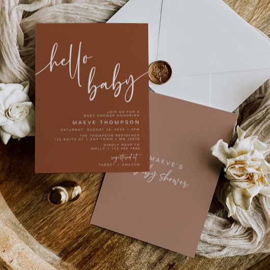 Hallo Baby Modern Terracotta Baby shower Invite Kaart