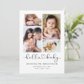 Hallo Baby Modern Vier Foto Nieuwe Baby Bedankkaart (Staand voorkant)