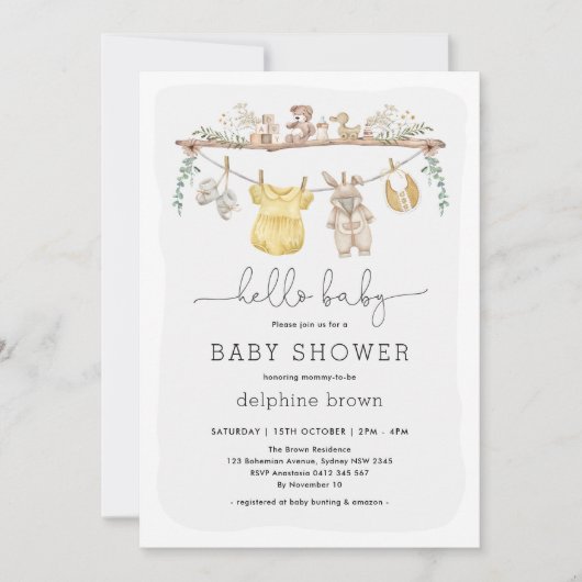 Hallo Baby | Moderne Boho babykleding douche Kaart (Voorkant)