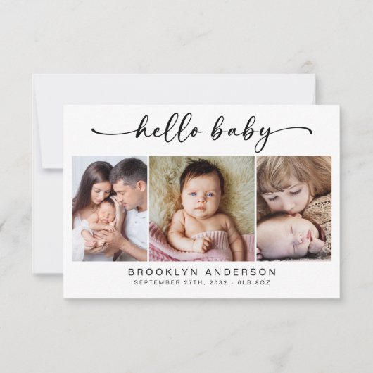 hallo Baby | Moderne drie foto's nieuwe baby Bedankkaart (Voorkant)