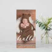HALLO BABY MODERNE GEBOORTEAANKONDIGING FOTOKAART AANKONDIGING (Staand voorkant)