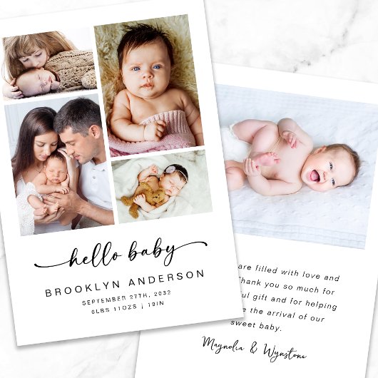Hallo Baby Moderne Vier Foto Geboorte Aankondiging