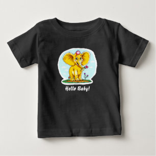 Hallo Baby! – Mooie Olifant Baby T-Shirt (Zwart)