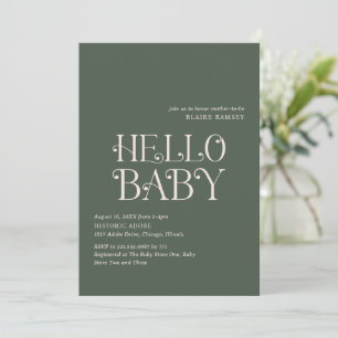 Hallo Baby Moss Green Modern Baby shower Kaart