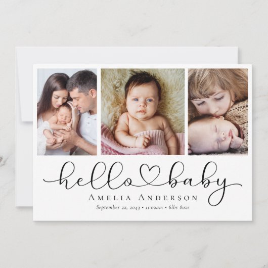 Hallo Baby Multi fotoscript met hart Aankondiging (Voorkant)