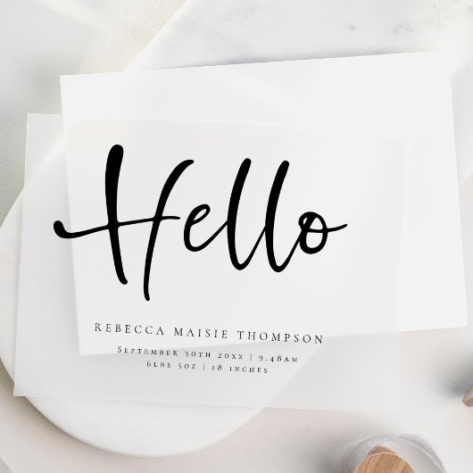 Hallo Baby Naam Stats Geboorteaankondiging Vellum Vellum Uitnodigingen