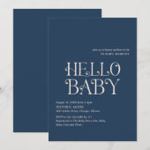 Hallo Baby Navy Blue Modern Baby shower Kaart (Voorkant / Achterkant)