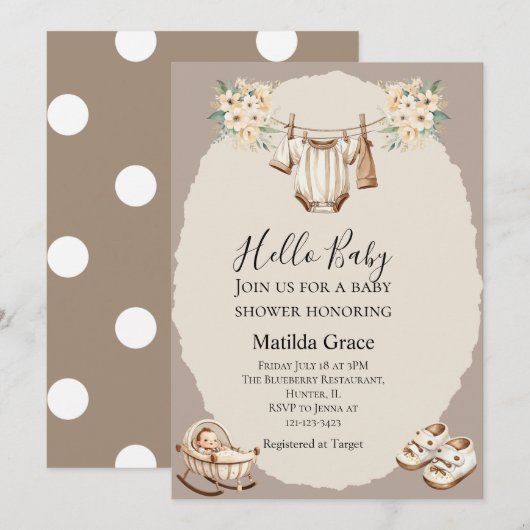 Hallo Baby Neutraal Beige Kaart (Voorkant / Achterkant)