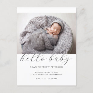 Hallo Baby Neutral Black White Geboorte Aankondigi Briefkaart