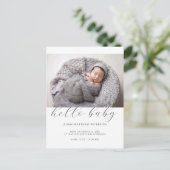 Hallo Baby Neutral Black White Geboorte Aankondigi Briefkaart (Staand voorkant)