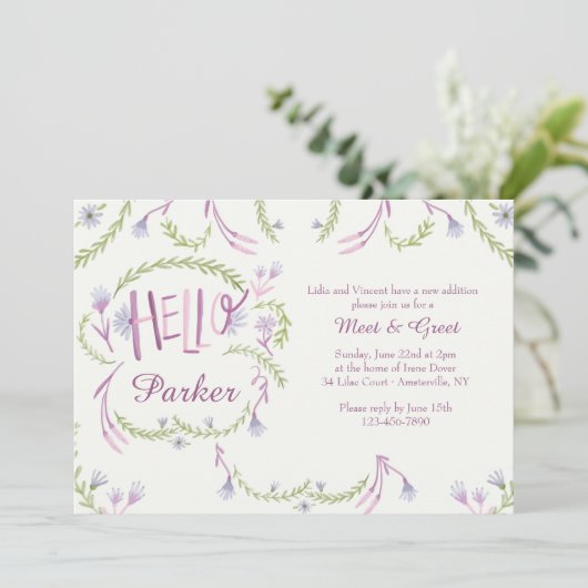 hallo Baby ontmoeten en Greet Uitnodiging (Staand voorkant)
