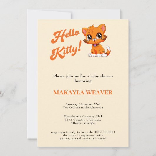 hallo baby Oranje Script cat-Baby shower Kaart (Voorkant)