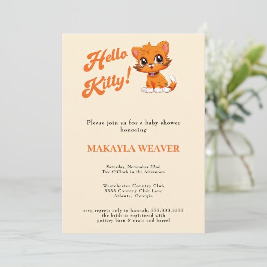 hallo baby Oranje Script cat-Baby shower Kaart (Staand voorkant)