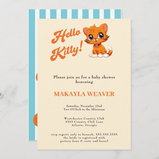 hallo baby Oranje Script cat-Baby shower Kaart (Voorkant / Achterkant)