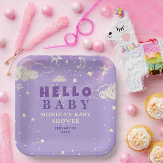 hallo Baby Paars Dream Baby shower Bord (Feest)