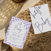 Hallo Baby Paarse geruite Gingham | BABY SHOWER Kaart
