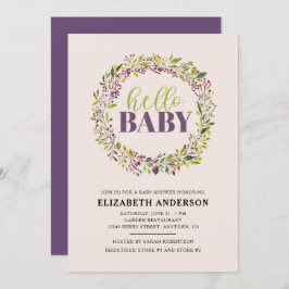 Hallo Baby Paarse krans Baby shower Kaart