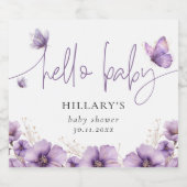 Hallo Baby Paarse Vlinder Baby shower Sparkling Wijnetiket (Enkel label)