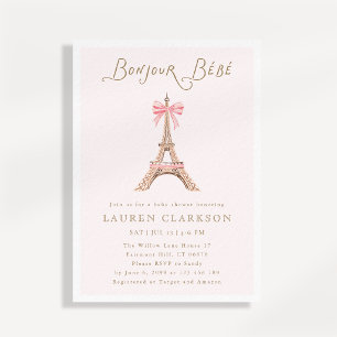 Hallo Baby Parijs Eiffeltoren Roze Strik Baby Show Kaart